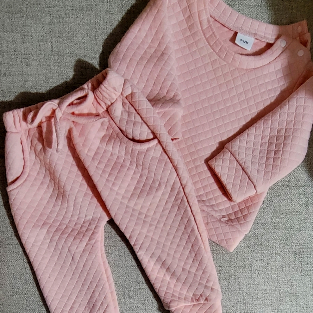 Waffle knit pink track suit